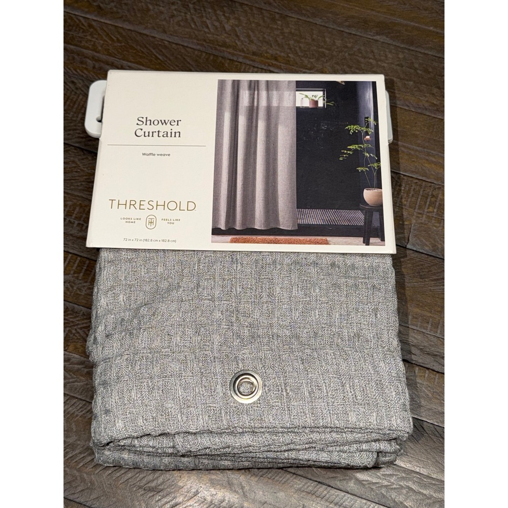 Threshold Shower Curtain Unisex 72x72 Gray New Waffle Weave Grommet Top